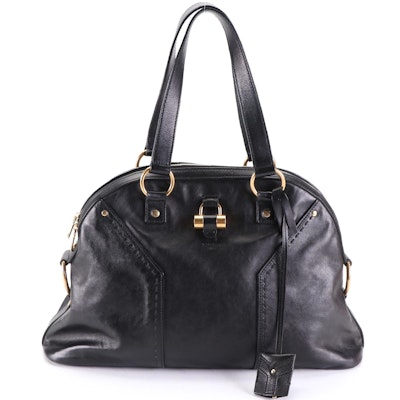 Yves Saint Laurent YSL Sac Muse Handbag in Black Leather