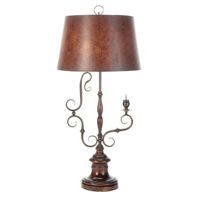 Frederick Cooper Patinated Metal Table Lamp With Pricket, Mid/ Late 20th C