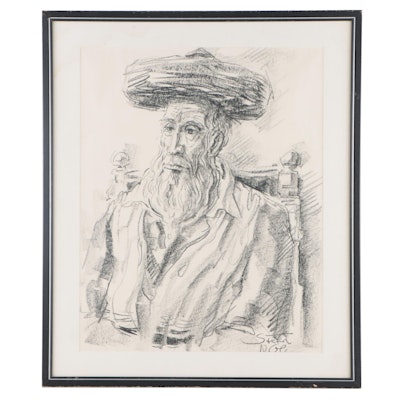 Stein Portrait Pastel Drawing of a Rabbi