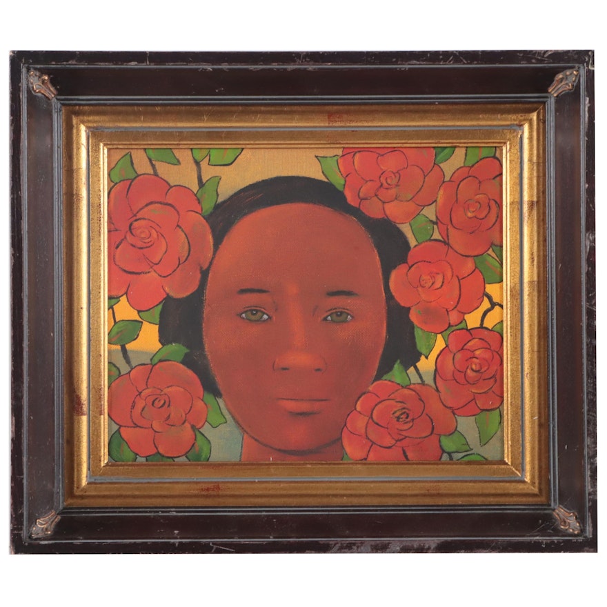 John Preble Stylized Portrait Acrylic Painting "Creole Rose"