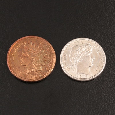 Two United States Copper and Silver Type Coins