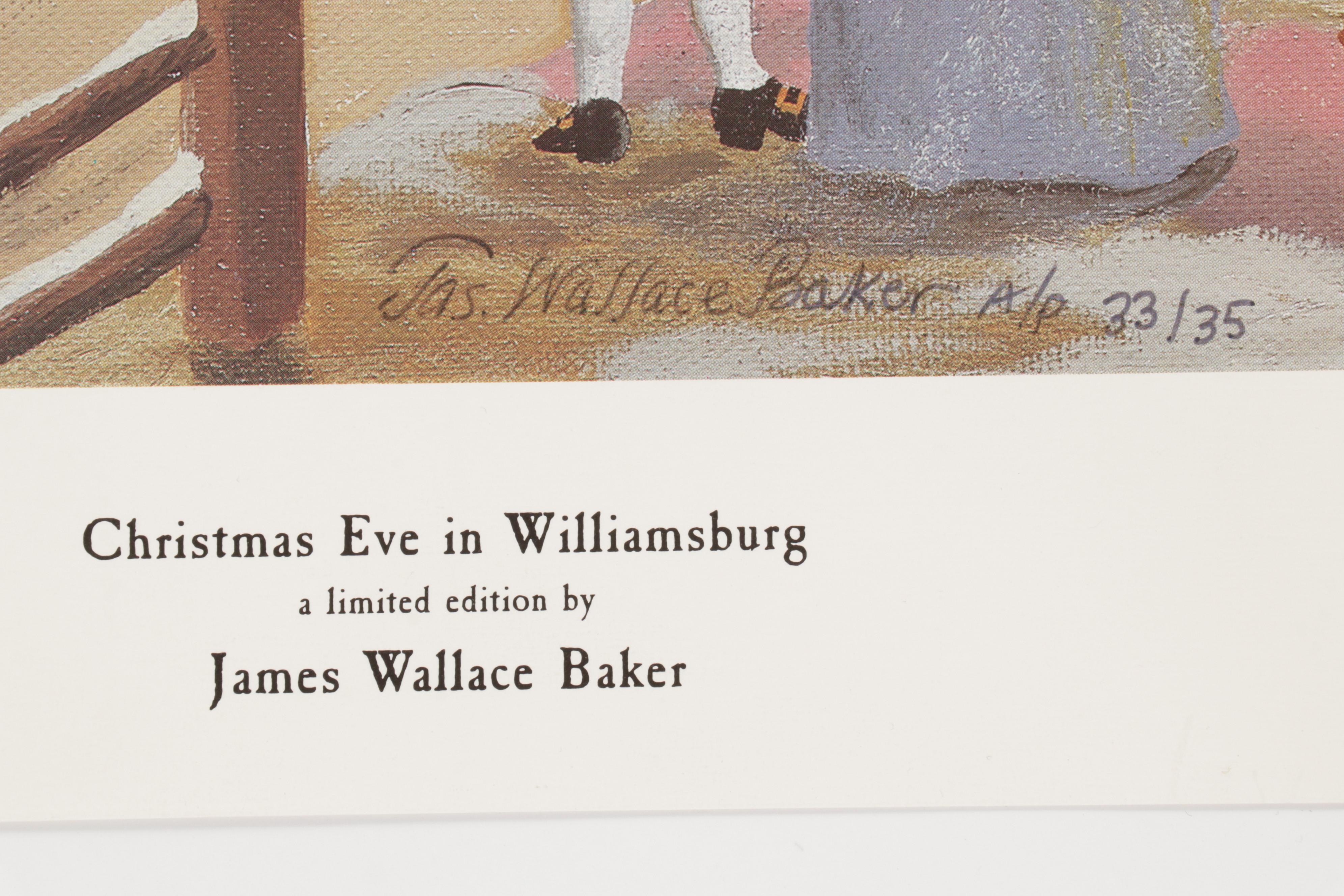 James Wallace Baker Offset Lithograph "Christmas Eve in Williamsburg