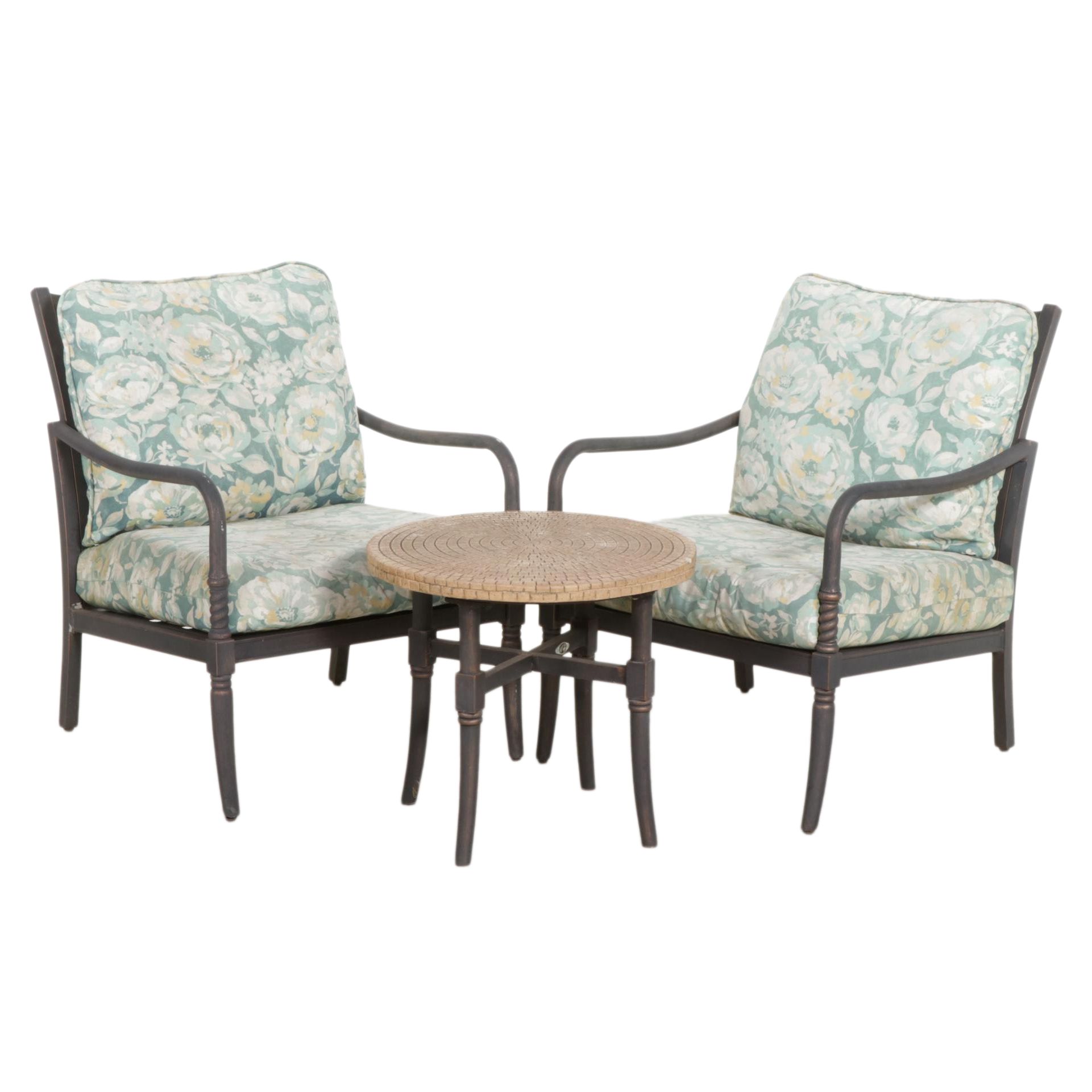 Pair of Hampton Bay Metal Frame Patio Chairs with Side Table EBTH