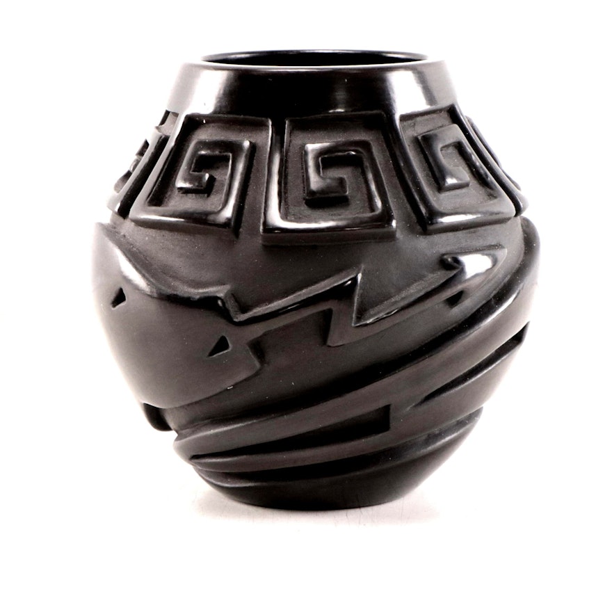 Judy and Lincoln Tafoya Santa Clara Pueblo Carved Blackware Vase