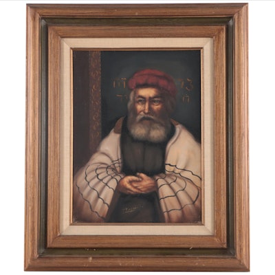 Portrait Oil Painting of a Rabbi, Late 20th Century