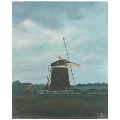 D. Piano Oil Painting of Landscape With Windmill, 1972