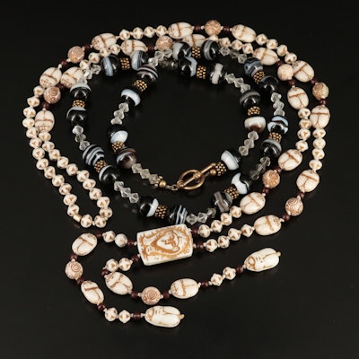 Egyptian Revival and Agate Featured in Vintage Necklace Pairing
