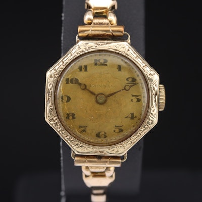 14K Swiss Ornate Octagonal Shape Vintage Wristwatch