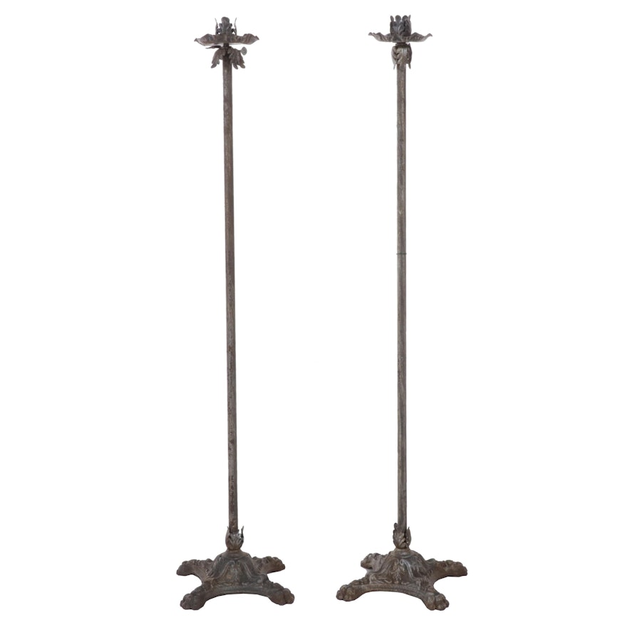 Late Victorian Floor Standing Gas Lamps, Adapted to Candleholders