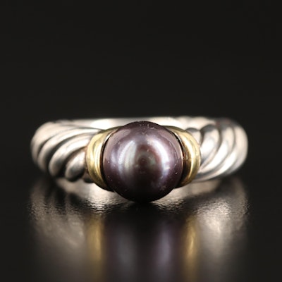 David Yurman "Cable" Sterling Pearl Ring with 18K Accent