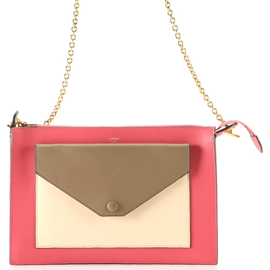 Céline Pocket Clutch on Chain in Tricolor Calfskin Leather