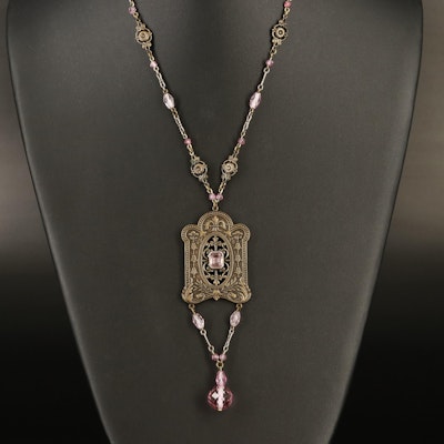 Vintage Glass Floral Sautoir Necklace