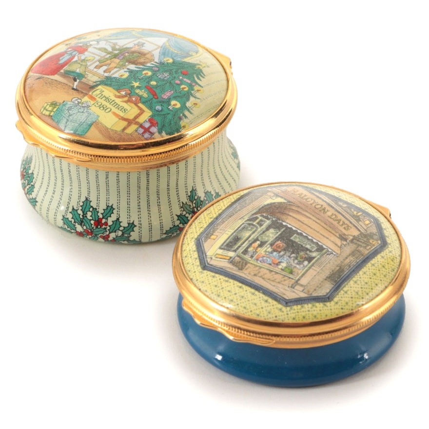 Halcyon Days "Waiting for the Postman" Christmas and More Enameled Boxes