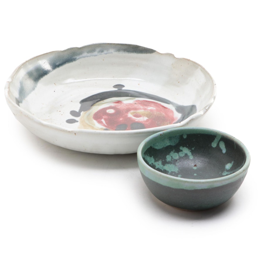 Studio Pottery Earthenware Bowls with Abstract Design