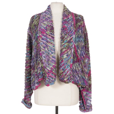 Women's Quilted Paisley Open Front Jacket with Dolman Sleeves