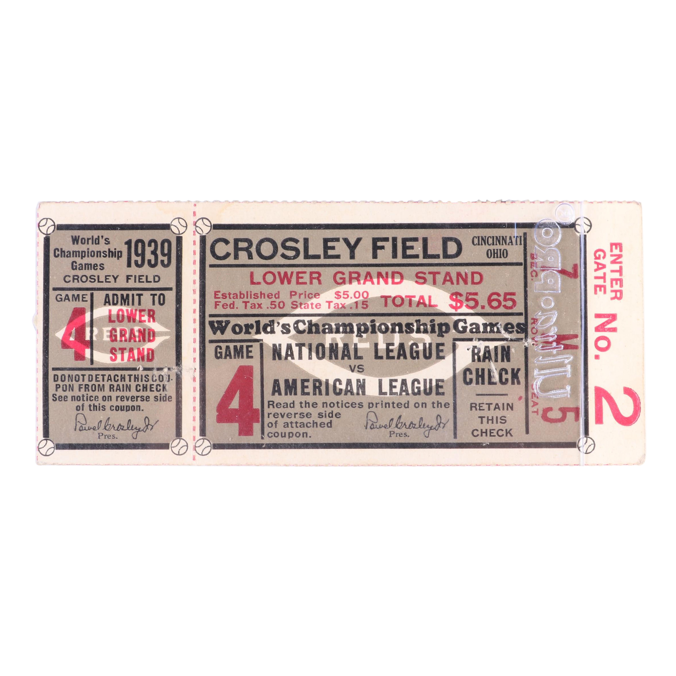 1939 MLB World Series Cincinnati Reds vs. New York Yankees Game 4