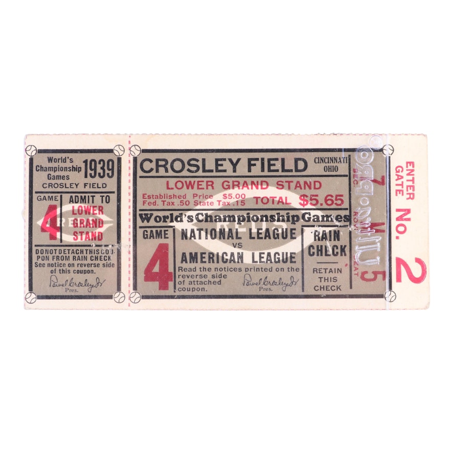 1939 MLB World Series Cincinnati Reds vs. New York Yankees Game 4 Ticket