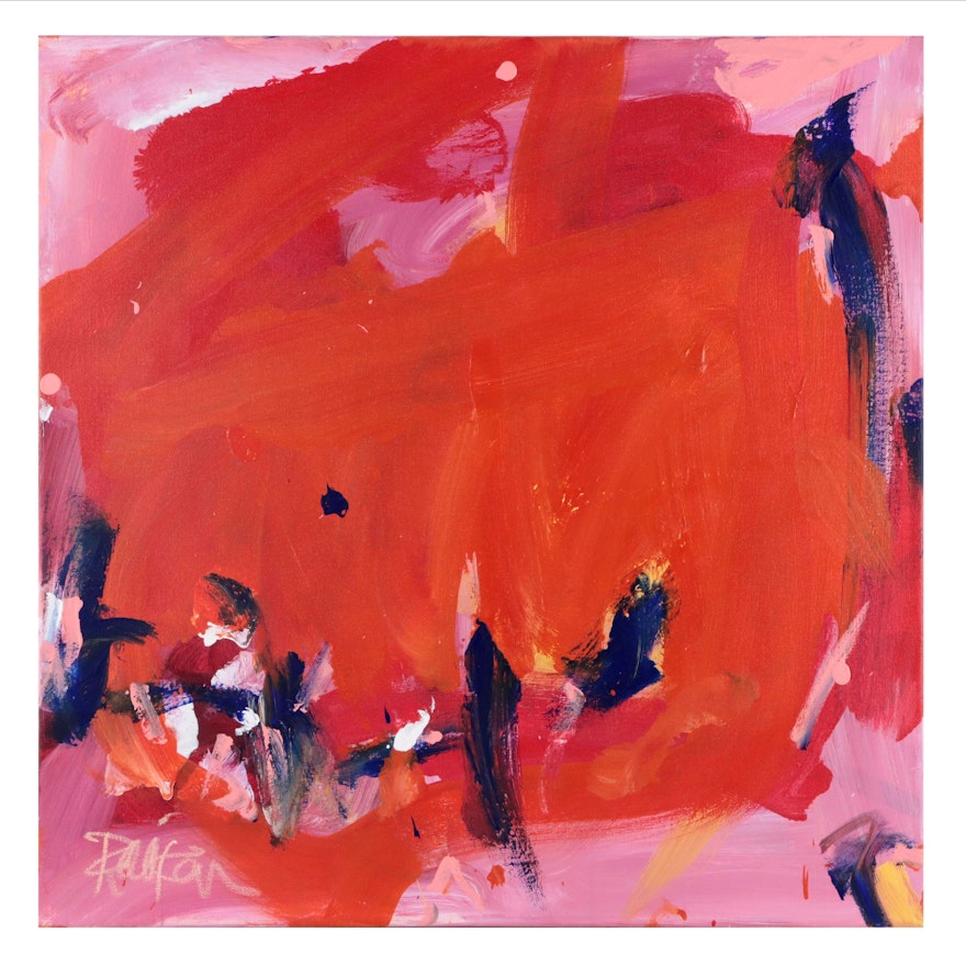 Robbie Kemper Abstract Acrylic Painting "Pink Orange Blue," 21st Century