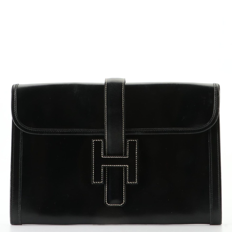 Hermès Jige Elan 29 Clutch PM in Black Box Calf Leather