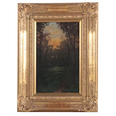 Tonalist Landscape Oil Painting "Dark Trees in Glade," Circa 1900