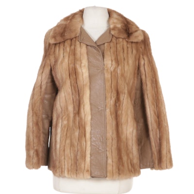 Corded Light Pastel Brown Mink Fur and Leather Jacket