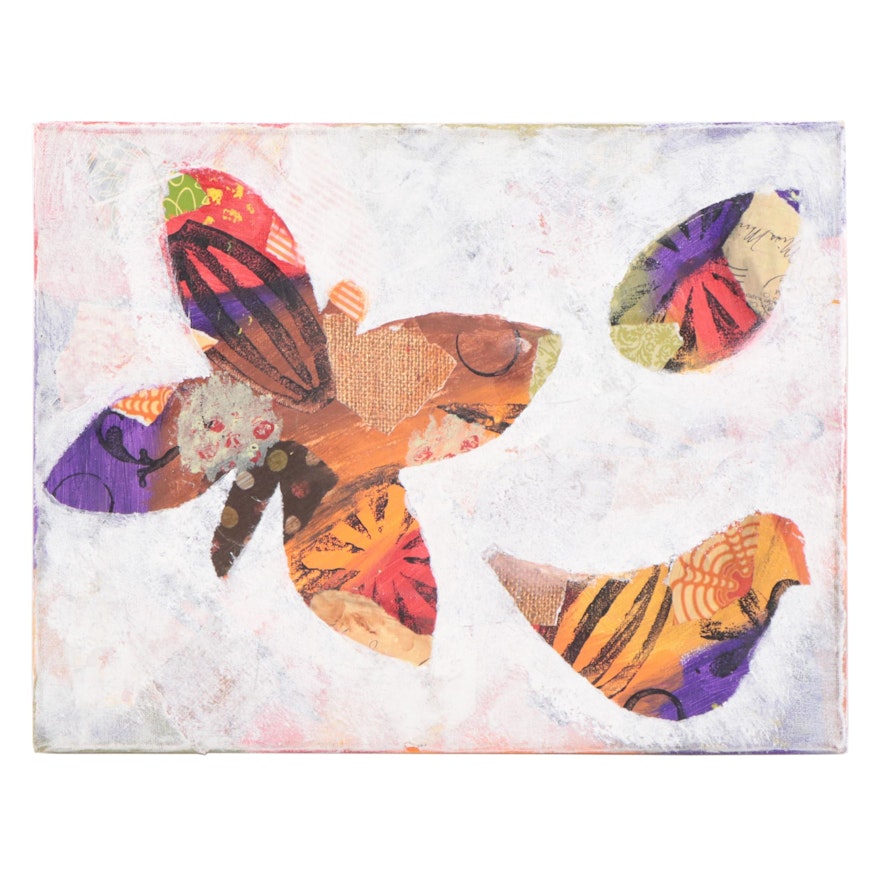 Mixed Media Painting of Butterfly and Chick, 21st Century