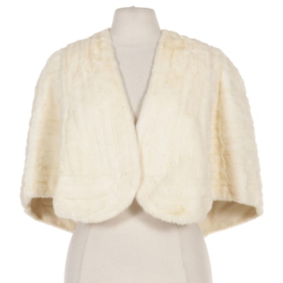 Sheared White Rabbit Fur Stole From Montaldo's, Mid to Late 20th Century