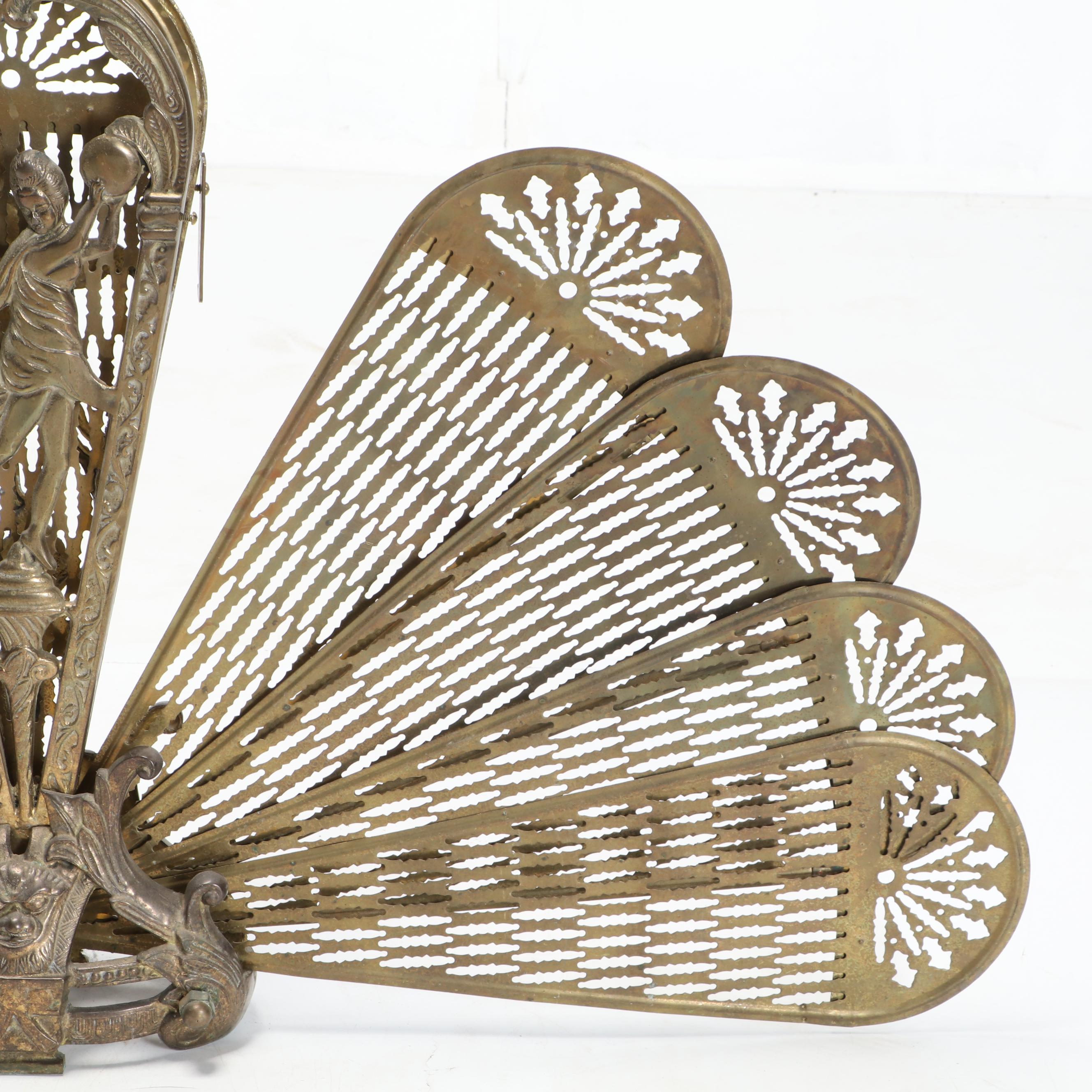 Rococo Style Brass Fan Shaped Fire Screen, Mid20th Century EBTH