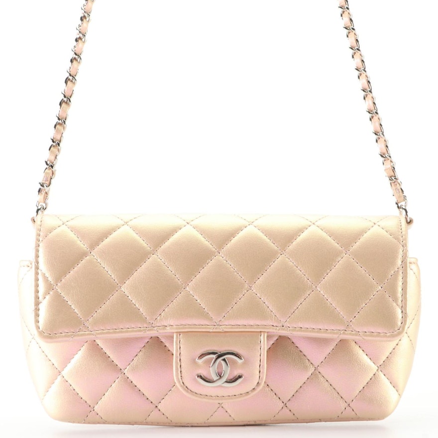 Chanel Classic Glasses Case on Chain in Quilted Iridescent Lambskin Leather