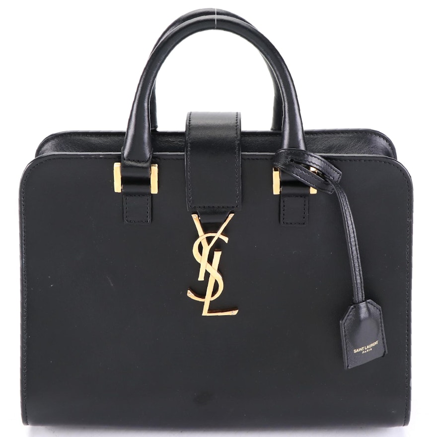 Saint Laurent Baby Monogram Cabas Bag in Black Calfskin Leather