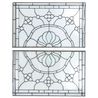 Leaded Glass Diptych Panels in a Floral Design