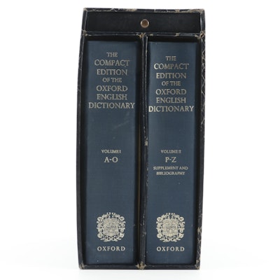 "Oxford English Dictionary" Two-Volume Box Set with Magnifying Glass, 1971