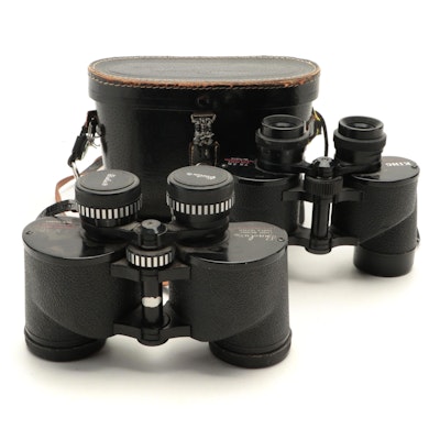 King and Binolux 7 x 35 Binoculars with Case, Mid to Late 20th Century
