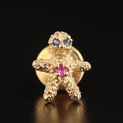 14K Ruby and Sapphire Gingerbread Man Tie Tack