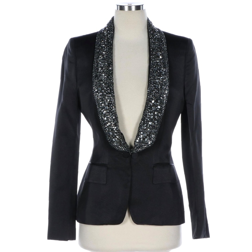 Gucci Textured Cotton Silk Evening Jacket with Embellished Lapel