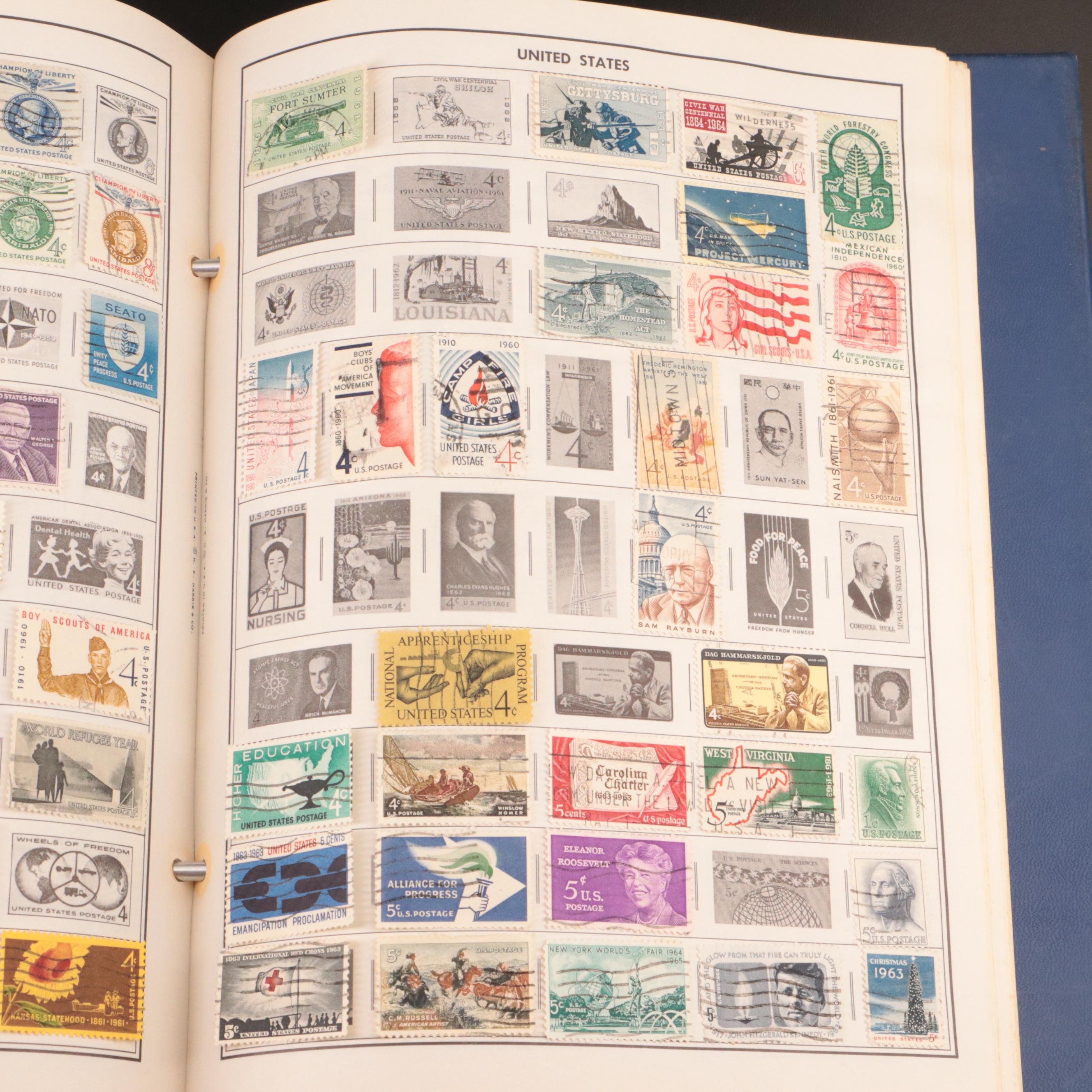 Three Partially Filled Postage Stamp Collection Albums and a Stamp