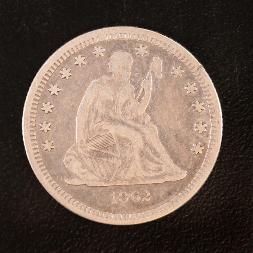 1862 Liberty Seated Silver Quarter