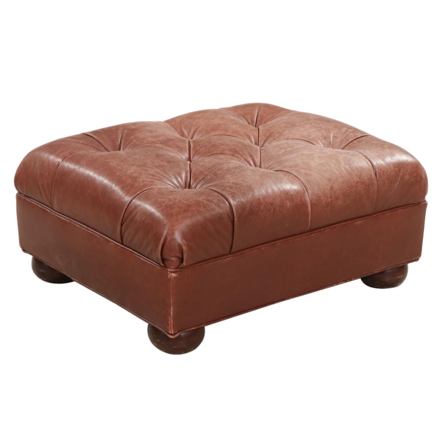 Ethan Allen Button-Tufted Bonded Leather Ottoman