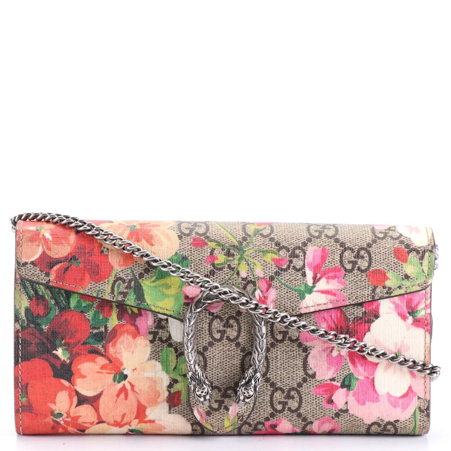 Gucci Dionysus Long Wallet in Blooms GG Supreme Coated Canvas with Chain Strap