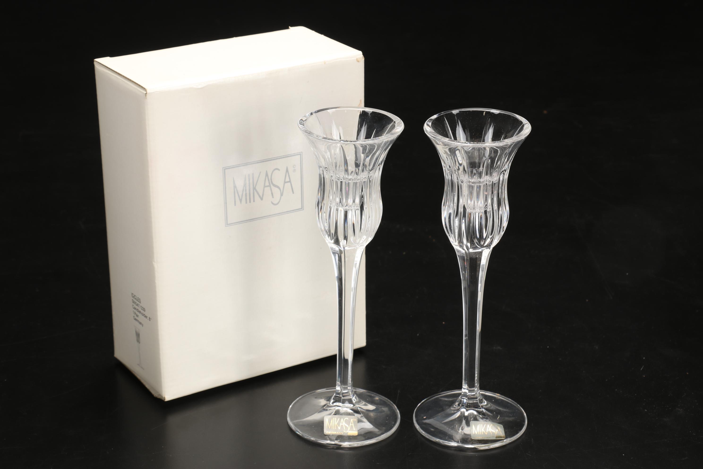 Waterford Crystal "Lismore" Hurricane Candle Holder, Kosta Boda Votive