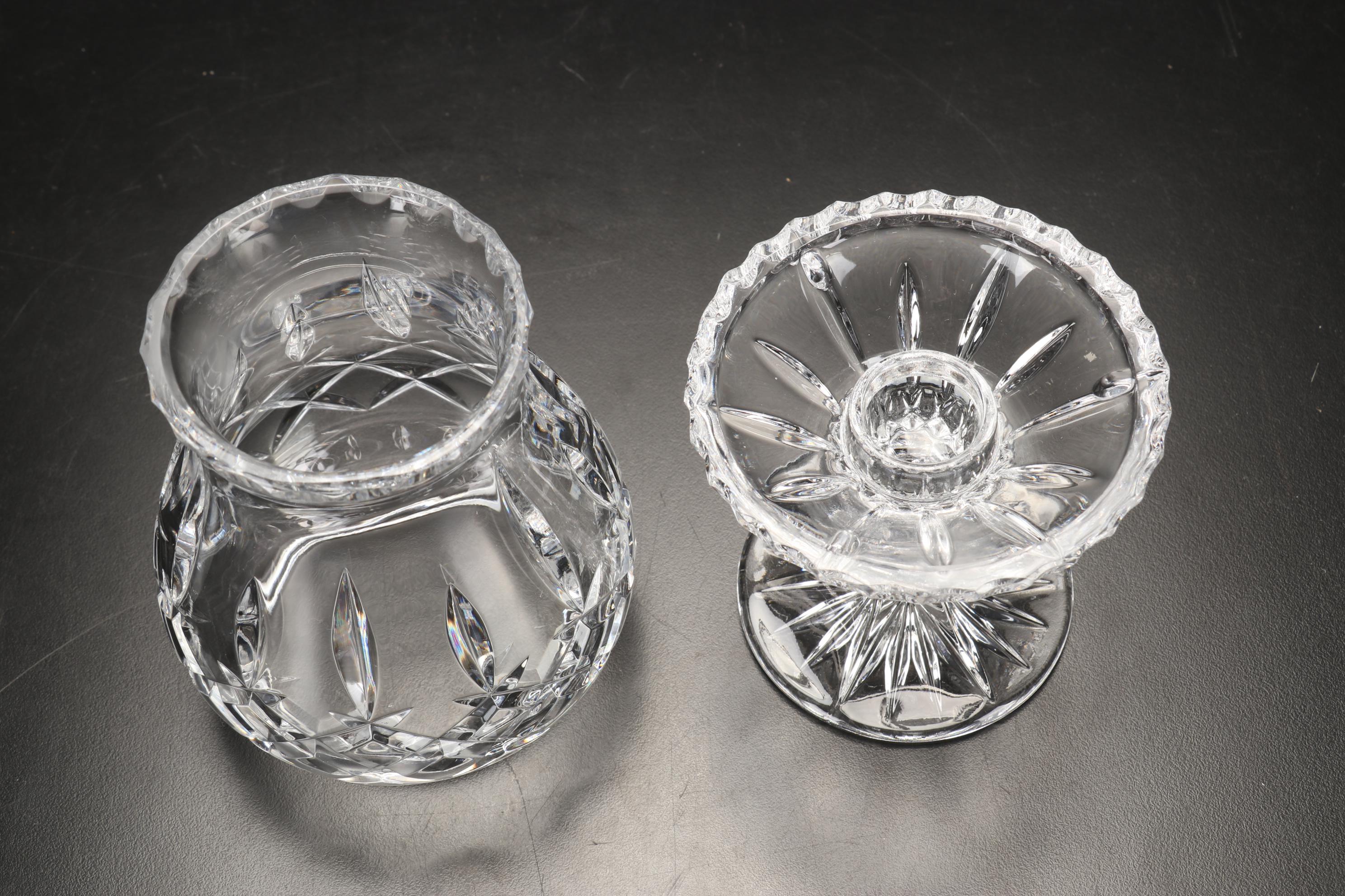 Waterford Crystal "Lismore" Hurricane Candle Holder, Kosta Boda Votive