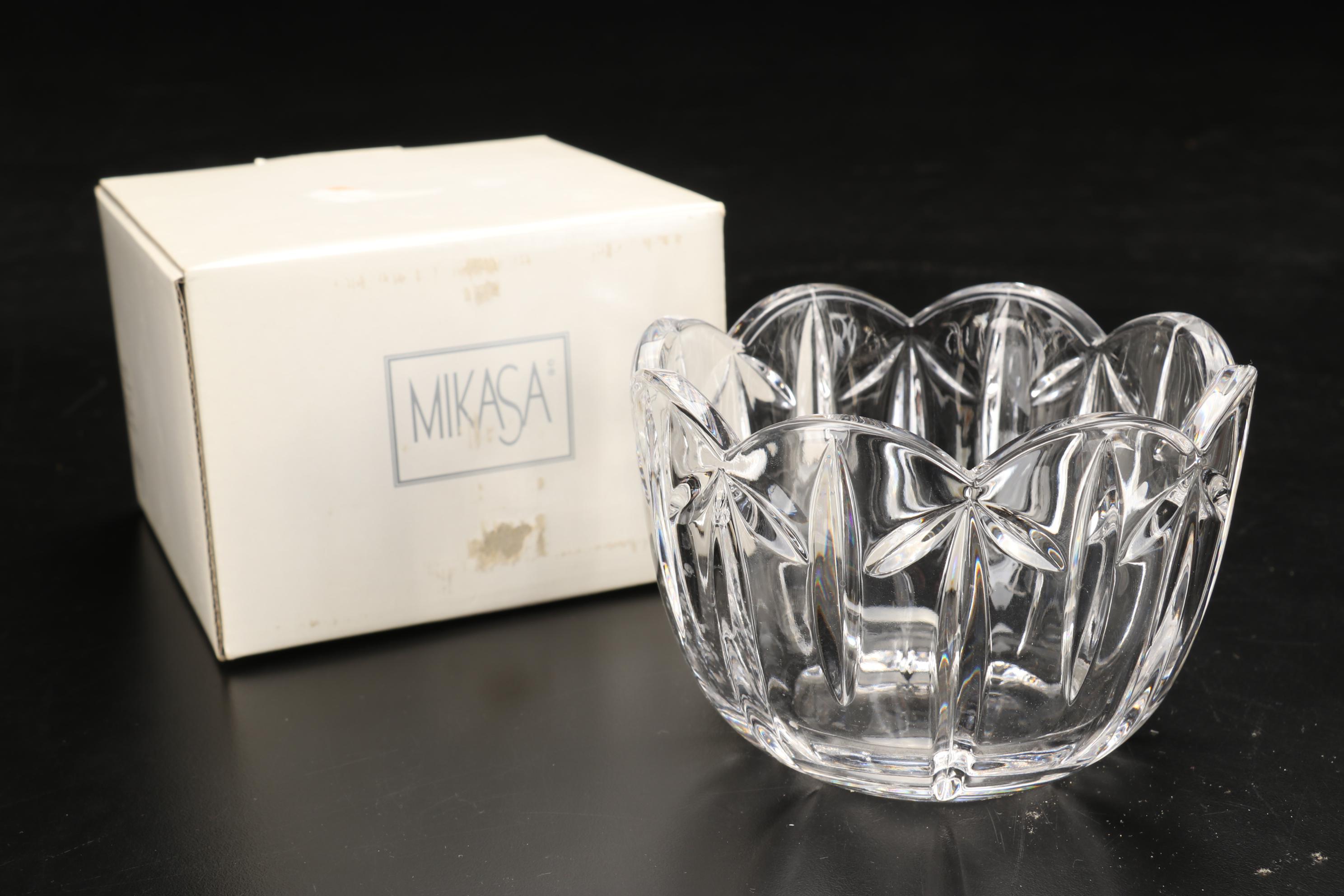 Waterford Crystal "Lismore" Hurricane Candle Holder, Kosta Boda Votive