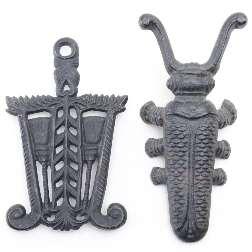 Cast Iron Bug Shaped Boot Jack and Trivet, Mid to Late 20th Century