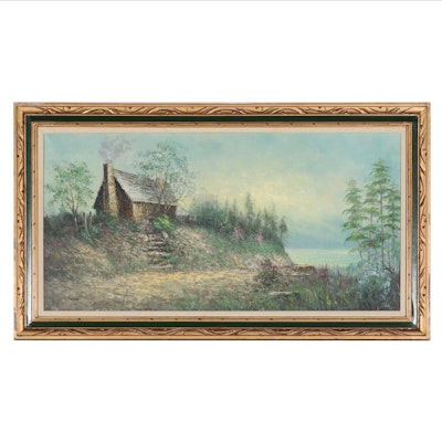 R. Rogers Impressionist Style Oil Painting of Cottage