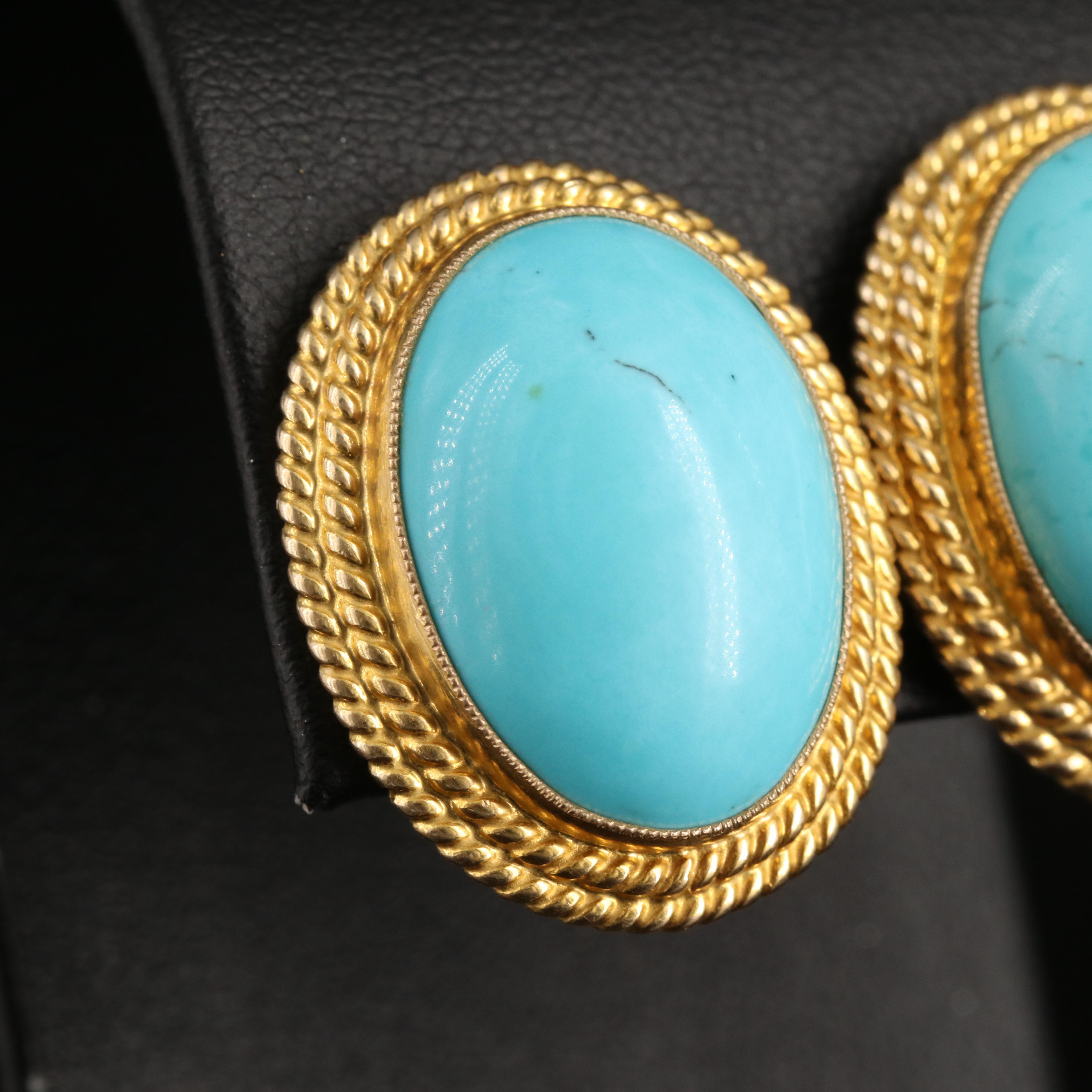 14K Turquoise Button Earrings with Double Rope Frame EBTH