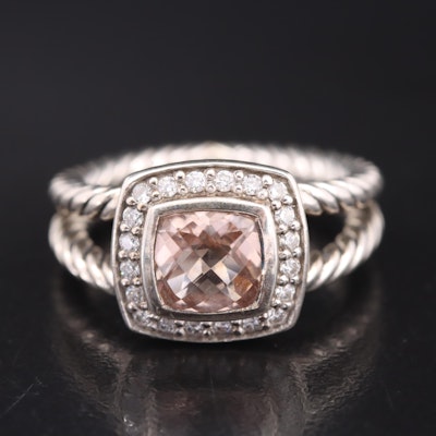 David Yurman Petite "Albion" Sterling Morganite and Diamond Ring