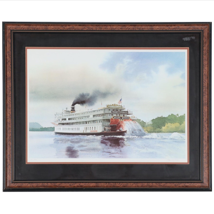 John T. Runions Offset Lithograph of Delta Queen Ferry, Late 20th Century