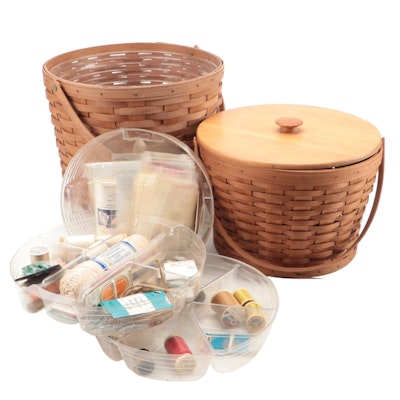 Longaberger Lidded Sewing Basket and Other Basket