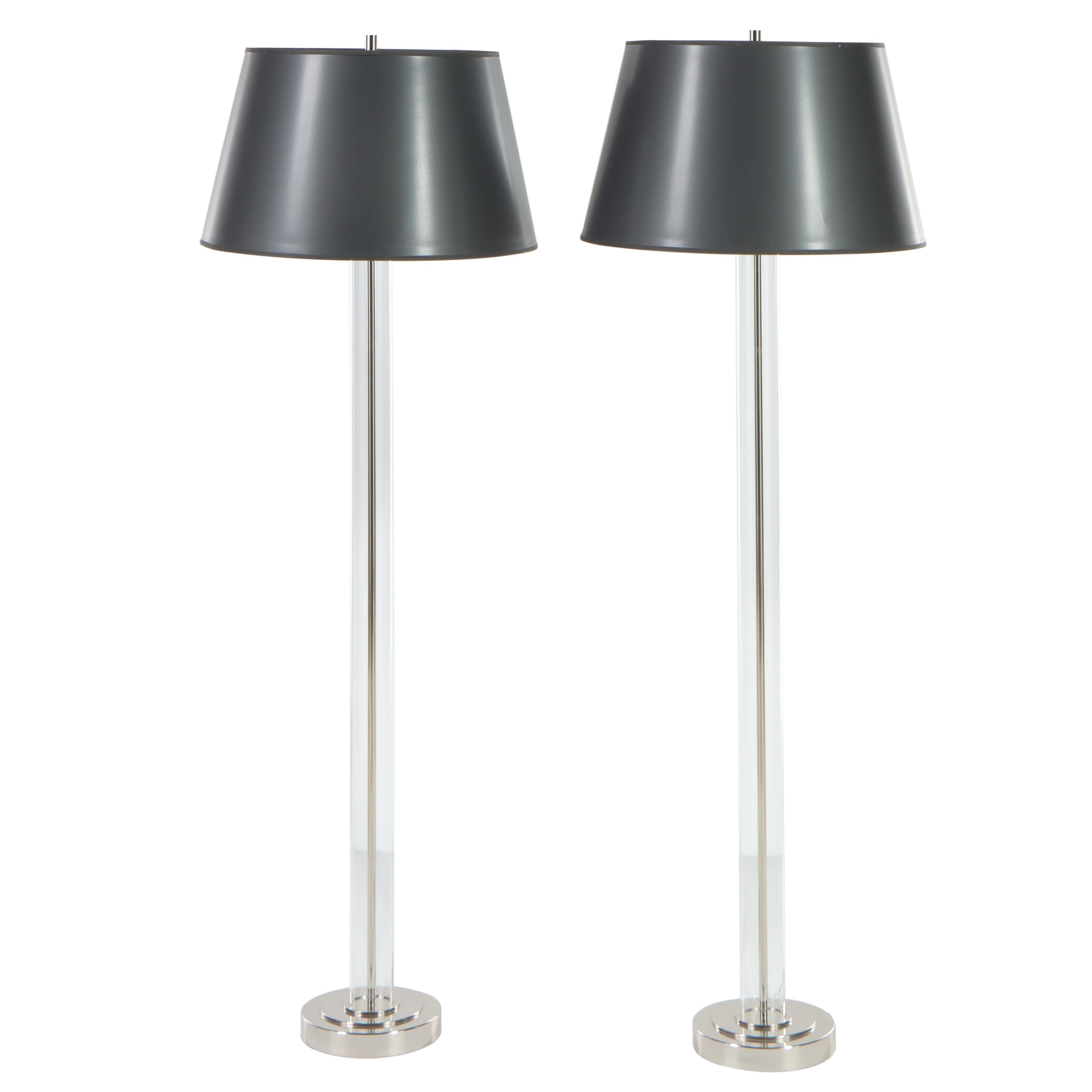 Ethan Allen Contemporary Columnar Glass Polished Nickel Floor Lamps EBTH