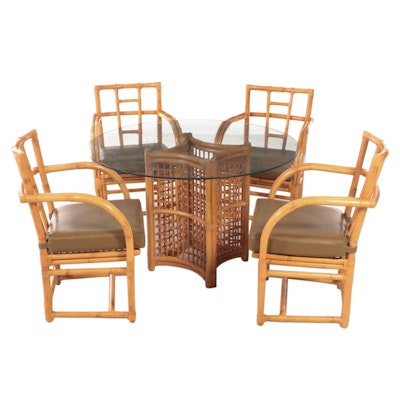 Five-Piece Rattan and Glass Top Patio Dining Set, Including Ficks Reed
